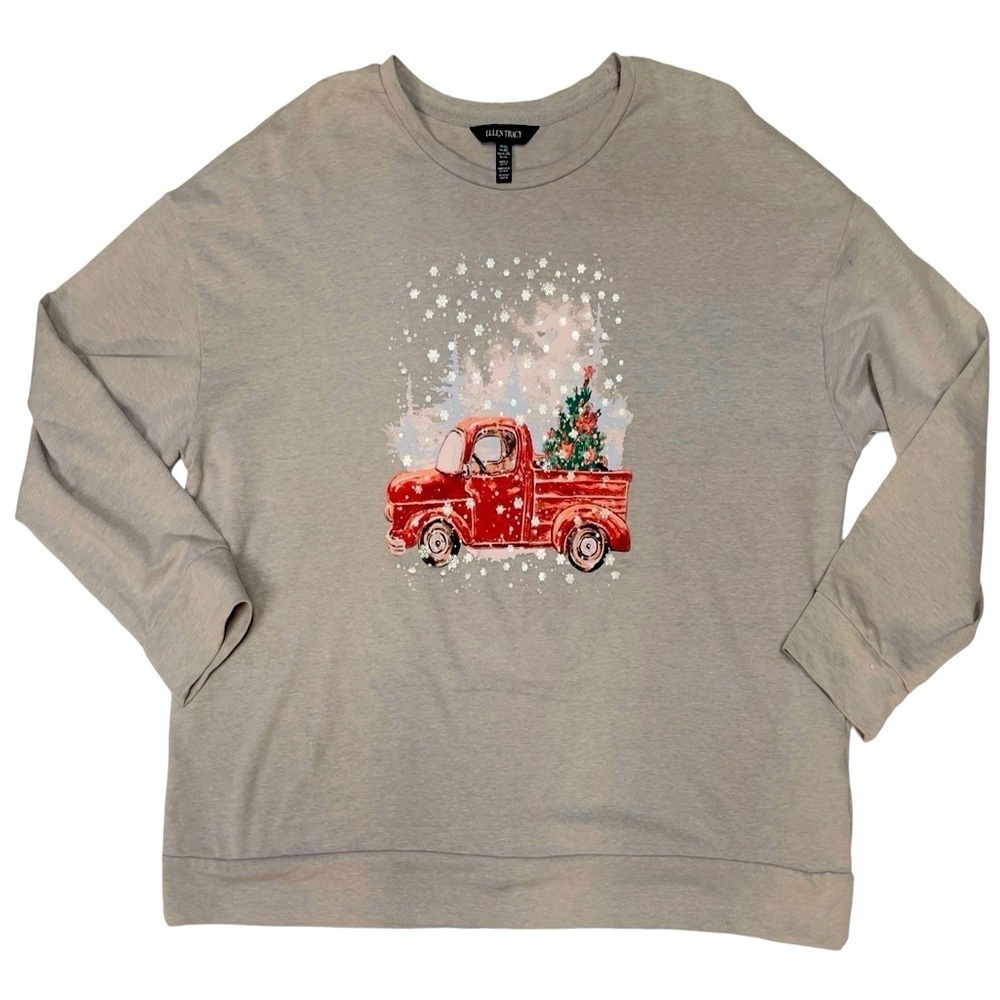 Ellen Tracy Women’s Holiday Festive Graphic Gray Sweatshirt XXL